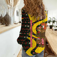 Germany Christmas Women Casual Shirt with Bear Boar Otter Squirrel and Holiday Pattern Design - Wonder Print Shop