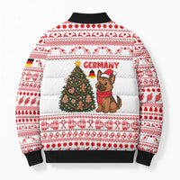 Germany Christmas Bomber Puffer Jacket with German Shepherd Dog Gingerbread Tree and Red Holiday Pattern - Wonder Print Shop
