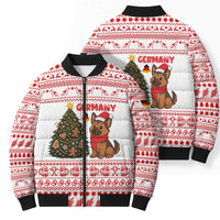 Germany Christmas Bomber Puffer Jacket with German Shepherd Dog Gingerbread Tree and Red Holiday Pattern - Wonder Print Shop