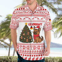 Germany Christmas Hawaiian Shirt with German Shepherd Dog Gingerbread Tree and Red Holiday Pattern - Wonder Print Shop