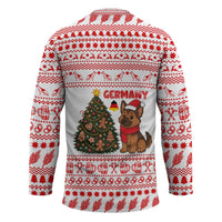 Germany Christmas Hockey Jersey with German Shepherd Dog Gingerbread Tree and Red Holiday Pattern - Wonder Print Shop