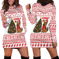 Germany Christmas Hoodie Dress with German Shepherd Dog Gingerbread Tree and Red Holiday Pattern - Wonder Print Shop