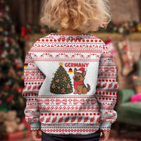 Germany Christmas Kid Ugly Christmas Sweater with German Shepherd Dog Gingerbread Tree and Red Holiday Pattern - Wonder Print Shop