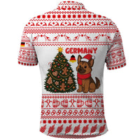 Germany Christmas Polo Shirt with German Shepherd Dog Gingerbread Tree and Red Holiday Pattern - Wonder Print Shop