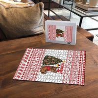 Germany Christmas Puzzle with German Shepherd Dog Gingerbread Tree and Red Holiday Pattern - Wonder Print Shop