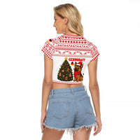 Germany Christmas Raglan Cropped T Shirt with German Shepherd Dog Gingerbread Tree and Red Holiday Pattern - Wonder Print Shop