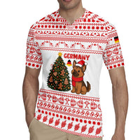 Germany Christmas Rugby Jersey with German Shepherd Dog Gingerbread Tree and Red Holiday Pattern - Wonder Print Shop