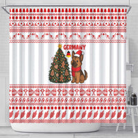 Germany Christmas Shower Curtain with German Shepherd Dog Gingerbread Tree and Red Holiday Pattern - Wonder Print Shop