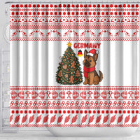 Germany Christmas Shower Curtain with German Shepherd Dog Gingerbread Tree and Red Holiday Pattern - Wonder Print Shop