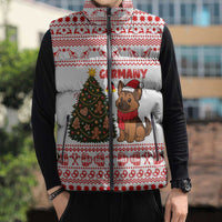 Germany Christmas Sleeveless Puffer Jacket with German Shepherd Dog Gingerbread Tree and Red Holiday Pattern - Wonder Print Shop
