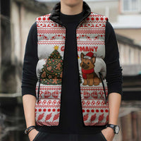 Germany Christmas Sleeveless Puffer Jacket with German Shepherd Dog Gingerbread Tree and Red Holiday Pattern - Wonder Print Shop