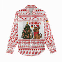 Germany Christmas Women Casual Shirt with German Shepherd Dog Gingerbread Tree and Red Holiday Pattern - Wonder Print Shop