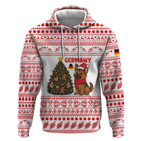 Germany Christmas Zip Hoodie with German Shepherd Dog Gingerbread Tree and Red Holiday Pattern - Wonder Print Shop