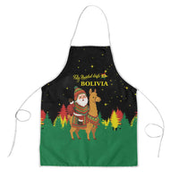 Bolivia Christmas Apron with Santa Claus Llama Andean Outfit and Festive Tree Design - Wonder Print Shop