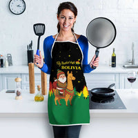 Bolivia Christmas Apron with Santa Claus Llama Andean Outfit and Festive Tree Design - Wonder Print Shop