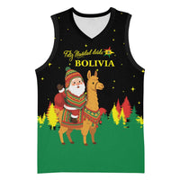 Bolivia Christmas Basketball Jersey with Santa Claus Llama Andean Outfit and Festive Tree Design - Wonder Print Shop