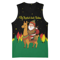 Bolivia Christmas Basketball Jersey with Santa Claus Llama Andean Outfit and Festive Tree Design - Wonder Print Shop