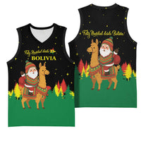 Bolivia Christmas Basketball Jersey with Santa Claus Llama Andean Outfit and Festive Tree Design - Wonder Print Shop