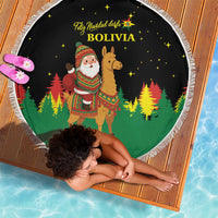 Bolivia Christmas Beach Blanket with Santa Claus Llama Andean Outfit and Festive Tree Design - Wonder Print Shop