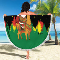 Bolivia Christmas Beach Blanket with Santa Claus Llama Andean Outfit and Festive Tree Design - Wonder Print Shop