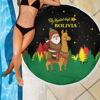 Bolivia Christmas Beach Blanket with Santa Claus Llama Andean Outfit and Festive Tree Design - Wonder Print Shop