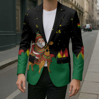 Bolivia Christmas Blazer with Santa Claus Llama Andean Outfit and Festive Tree Design - Wonder Print Shop
