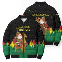 Bolivia Christmas Bomber Puffer Jacket with Santa Claus Llama Andean Outfit and Festive Tree Design - Wonder Print Shop