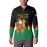 Bolivia Christmas Button Sweatshirt with Santa Claus Llama Andean Outfit and Festive Tree Design - Wonder Print Shop