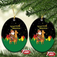 Bolivia Christmas Ceramic Ornament with Santa Claus Llama Andean Outfit and Festive Tree Design - Wonder Print Shop