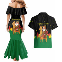 Bolivia Christmas Couples Matching Mermaid Dress and Hawaiian Shirt with Santa Claus Llama Andean Outfit and Festive Tree Design - Wonder Print Shop
