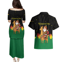 Bolivia Christmas Couples Matching Puletasi and Hawaiian Shirt with Santa Claus Llama Andean Outfit and Festive Tree Design - Wonder Print Shop