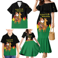 Bolivia Christmas Family Matching Mermaid Dress and Hawaiian Shirt with Santa Claus Llama Andean Outfit and Festive Tree Design - Wonder Print Shop