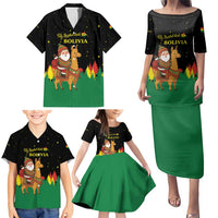 Bolivia Christmas Family Matching Puletasi and Hawaiian Shirt with Santa Claus Llama Andean Outfit and Festive Tree Design - Wonder Print Shop