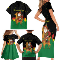 Bolivia Christmas Family Matching Short Sleeve Bodycon Dress and Hawaiian Shirt with Santa Claus Llama Andean Outfit and Festive Tree Design - Wonder Print Shop