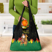 Bolivia Christmas Grocery Bag with Santa Claus Llama Andean Outfit and Festive Tree Design - Wonder Print Shop