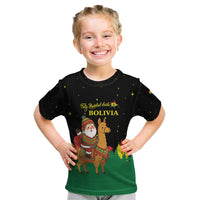 Bolivia Christmas Kid T Shirt with Santa Claus Llama Andean Outfit and Festive Tree Design - Wonder Print Shop