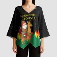 Bolivia Christmas Kimono Sleeve Blouse with Santa Claus Llama Andean Outfit and Festive Tree Design - Wonder Print Shop