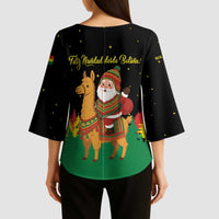 Bolivia Christmas Kimono Sleeve Blouse with Santa Claus Llama Andean Outfit and Festive Tree Design - Wonder Print Shop