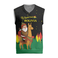 Bolivia Christmas Knitted V-Neck Vest with Santa Claus Llama Andean Outfit and Festive Tree Design - Wonder Print Shop