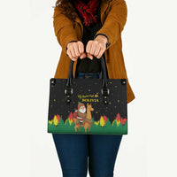 Bolivia Christmas Leather Bag with Santa Claus Llama Andean Outfit and Festive Tree Design - Wonder Print Shop