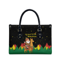 Bolivia Christmas Leather Bag with Santa Claus Llama Andean Outfit and Festive Tree Design - Wonder Print Shop