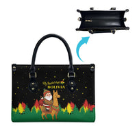 Bolivia Christmas Leather Bag with Santa Claus Llama Andean Outfit and Festive Tree Design - Wonder Print Shop