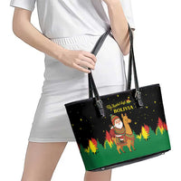 Bolivia Christmas Leather Tote Bag with Santa Claus Llama Andean Outfit and Festive Tree Design - Wonder Print Shop