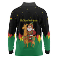 Bolivia Christmas Long Sleeve Polo Shirt with Santa Claus Llama Andean Outfit and Festive Tree Design - Wonder Print Shop