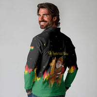 Bolivia Christmas Long Sleeve Polo Shirt with Santa Claus Llama Andean Outfit and Festive Tree Design - Wonder Print Shop