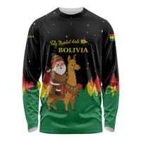 Bolivia Christmas Long Sleeve Shirt with Santa Claus Llama Andean Outfit and Festive Tree Design - Wonder Print Shop