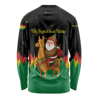 Bolivia Christmas Long Sleeve Shirt with Santa Claus Llama Andean Outfit and Festive Tree Design - Wonder Print Shop