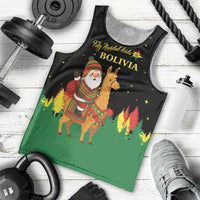 Bolivia Christmas Men Tank Top with Santa Claus Llama Andean Outfit and Festive Tree Design - Wonder Print Shop