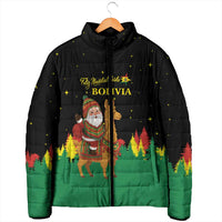 Bolivia Christmas Padded Jacket with Santa Claus Llama Andean Outfit and Festive Tree Design - Wonder Print Shop