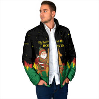 Bolivia Christmas Padded Jacket with Santa Claus Llama Andean Outfit and Festive Tree Design - Wonder Print Shop